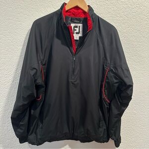 FootJoy DryJoy Golf Black Red Trim Rain Windbreaker 1/2 Zip Pull Over Jacket